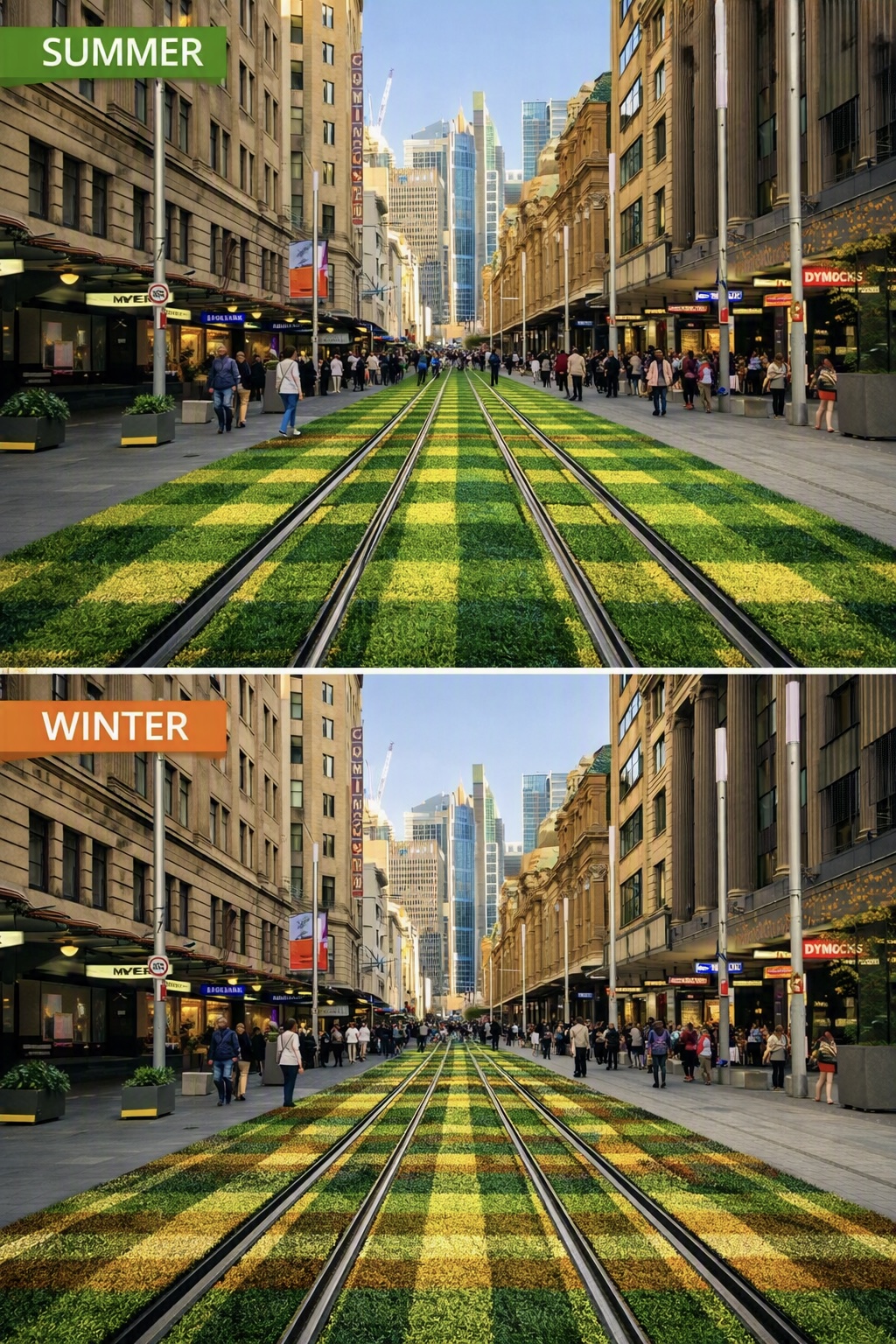 Town Hall Plaza - Light rail grassland strip on George Street